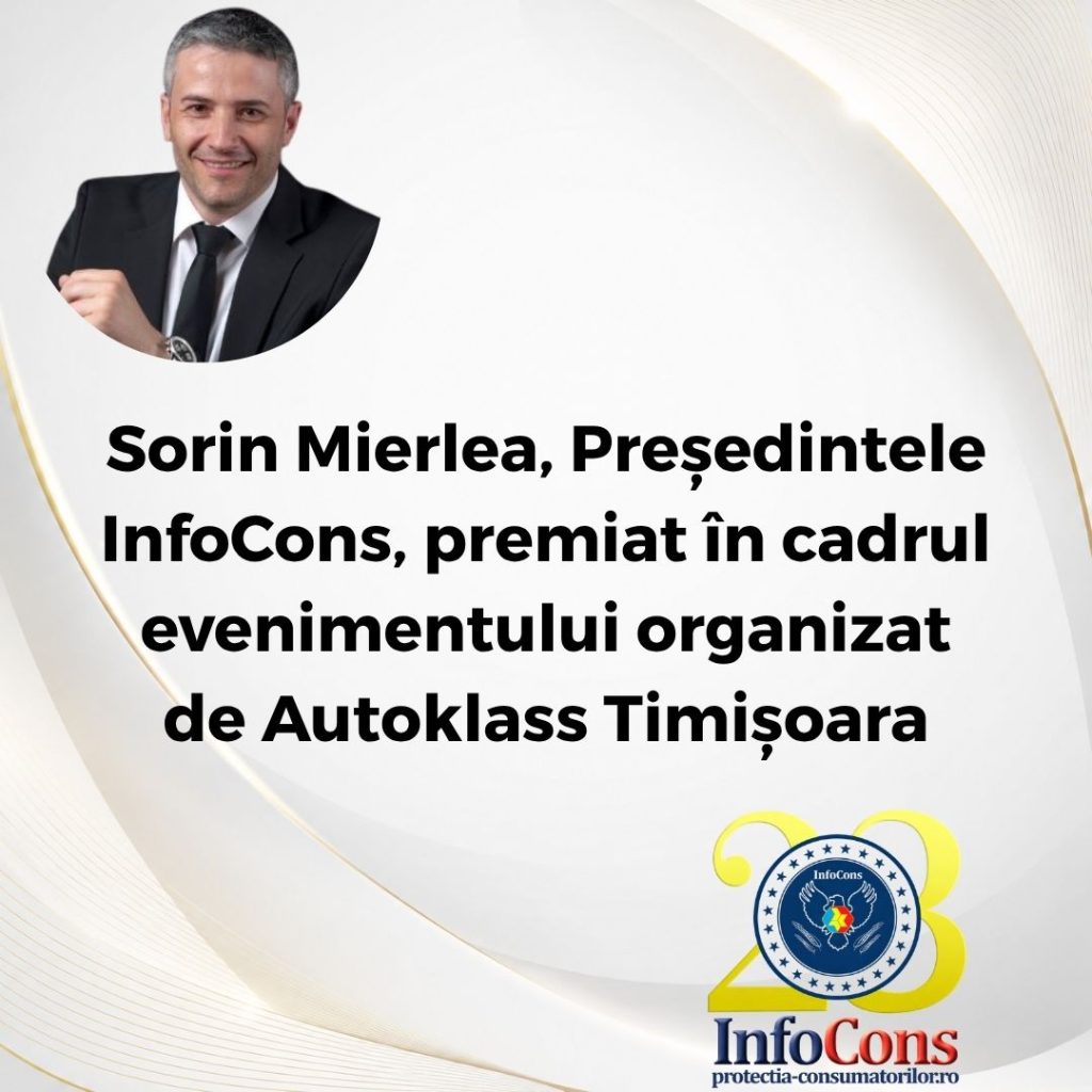 Sorin Mierlea , Președintele InfoCons Protecția Consumatorilor , premiat în cadrul evenimentului organizat de Autoklass Timișoara