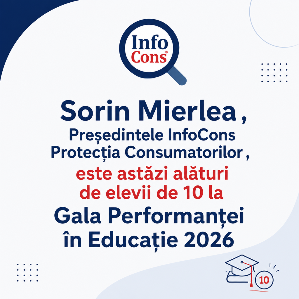 Sorin Mierlea , Președintele InfoCons Protecția Consumatorilor , este astăzi alături de elevii de 10 la Gala Performanței în Educație 2026
